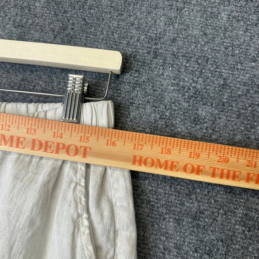 FLAX Linen Pants Womens Medium Gray Wide Leg Relaxed Casual Summer Elastic Waist